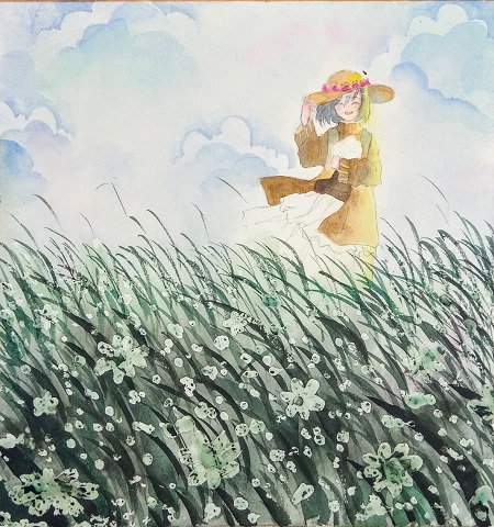Watercolor painting step by step - Girl in the flower field - Image 4